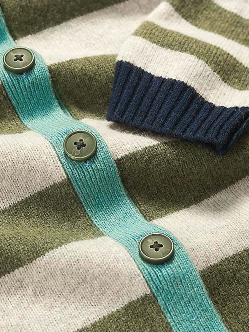 Seasalt Cornwell Striped Olive & Cream Button-Front Sweater Cardigan - Picture 4 of 10